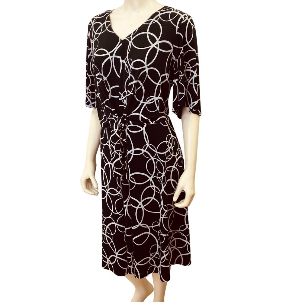 LONDON TIMES TWIST FRONT SHORT BELL SLEEVE DRESS SIZE 14W